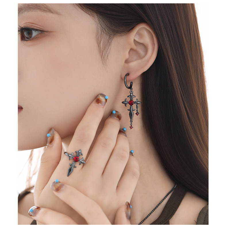 Retro Gothic dark night iris cross earrings, original design sense, European and American punk hip-hop exaggerated earrings for women pic 9