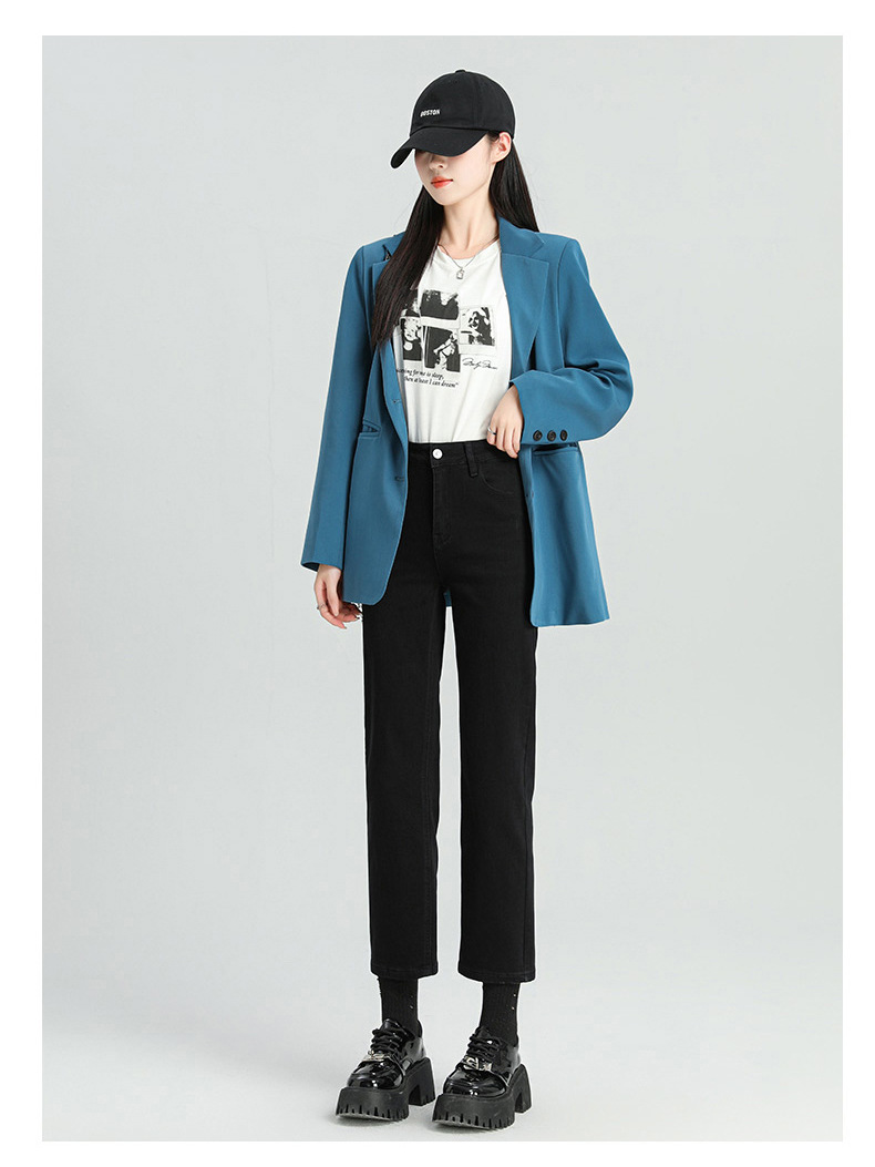 爆款超柔高腰小直筒牛仔裤女2024春季弹力黑色修身窄版烟管法棍裤详情8