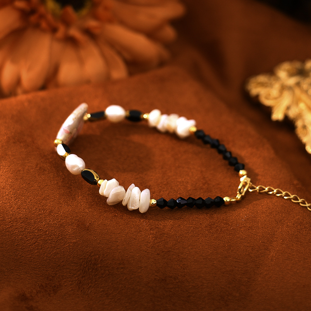 原创贴花巴洛克搭黑尖晶百搭手链小众设计感轻奢手镯闺蜜学生手饰详情5