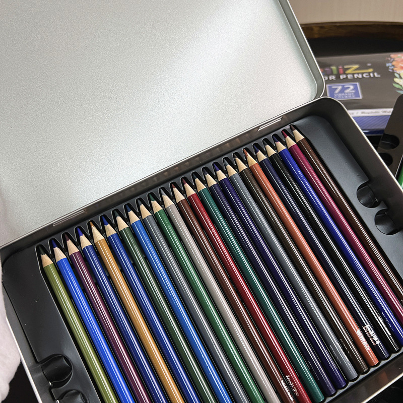 跨境外贸素描油性彩铅绘画美术彩色铅笔50/72色铁盒装画笔彩笔套详情20