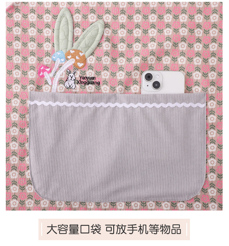 Cotton and linen mushroom rabbit flower H-shaped home apron, breathable large pocket waistband, kitchen cooking, oil-proof baking shoulder strap apron pic 7