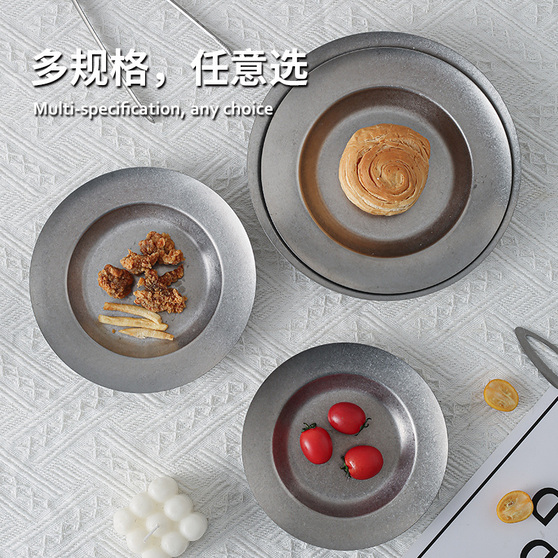 复古304不锈钢餐具 日韩做旧碗水杯骨碟深餐盘筷子长方盘烤肉火锅详情6