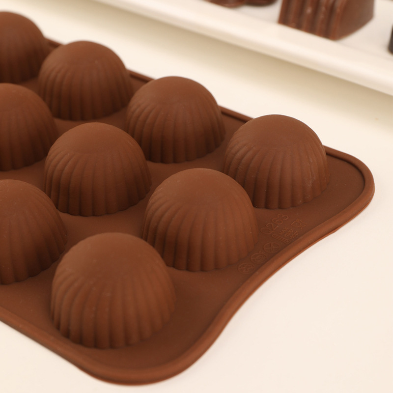 Semi-circular cake mousse silicone mold filled mooncake with runny filling chocolate spherical baked small balls pic 2