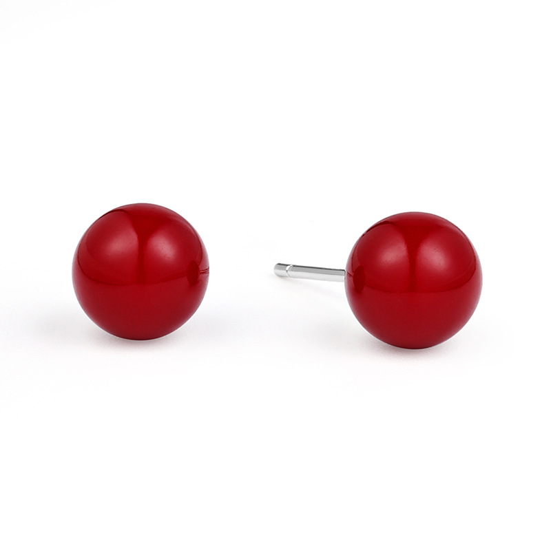 夏季欧美红色系女S925红玛瑙复古韩版耳饰纯银包金豆豆圆珠耳钉详情25