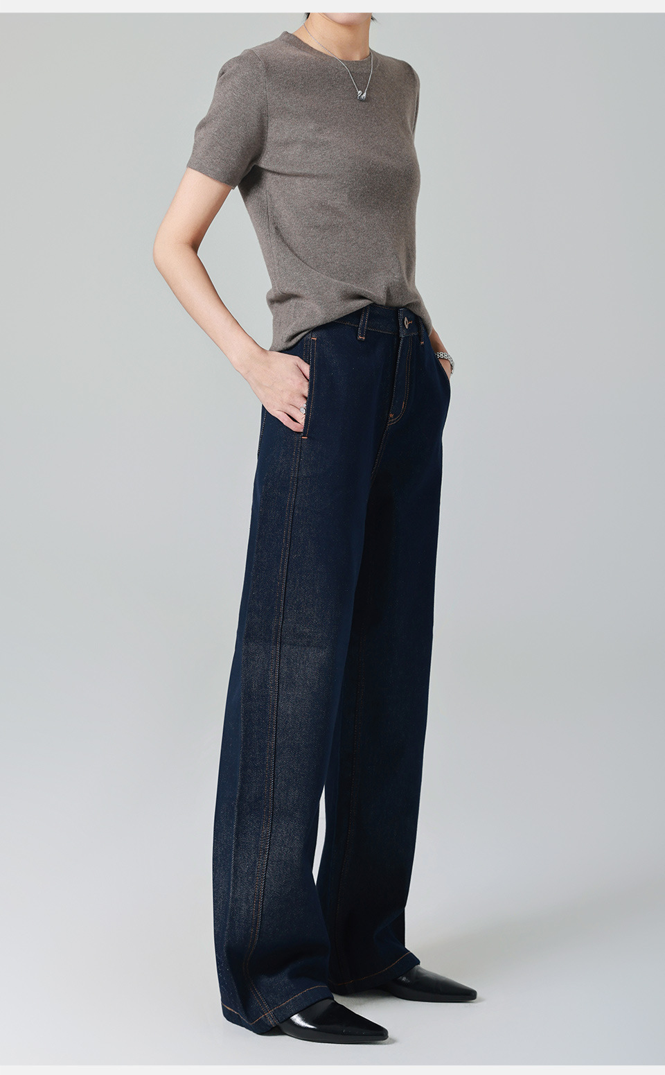 Spring Denim/Slightly curved high-waisted jeans for women, loose and wide-leg, original color 2026 Spring new style, elegant and slimming pic 26