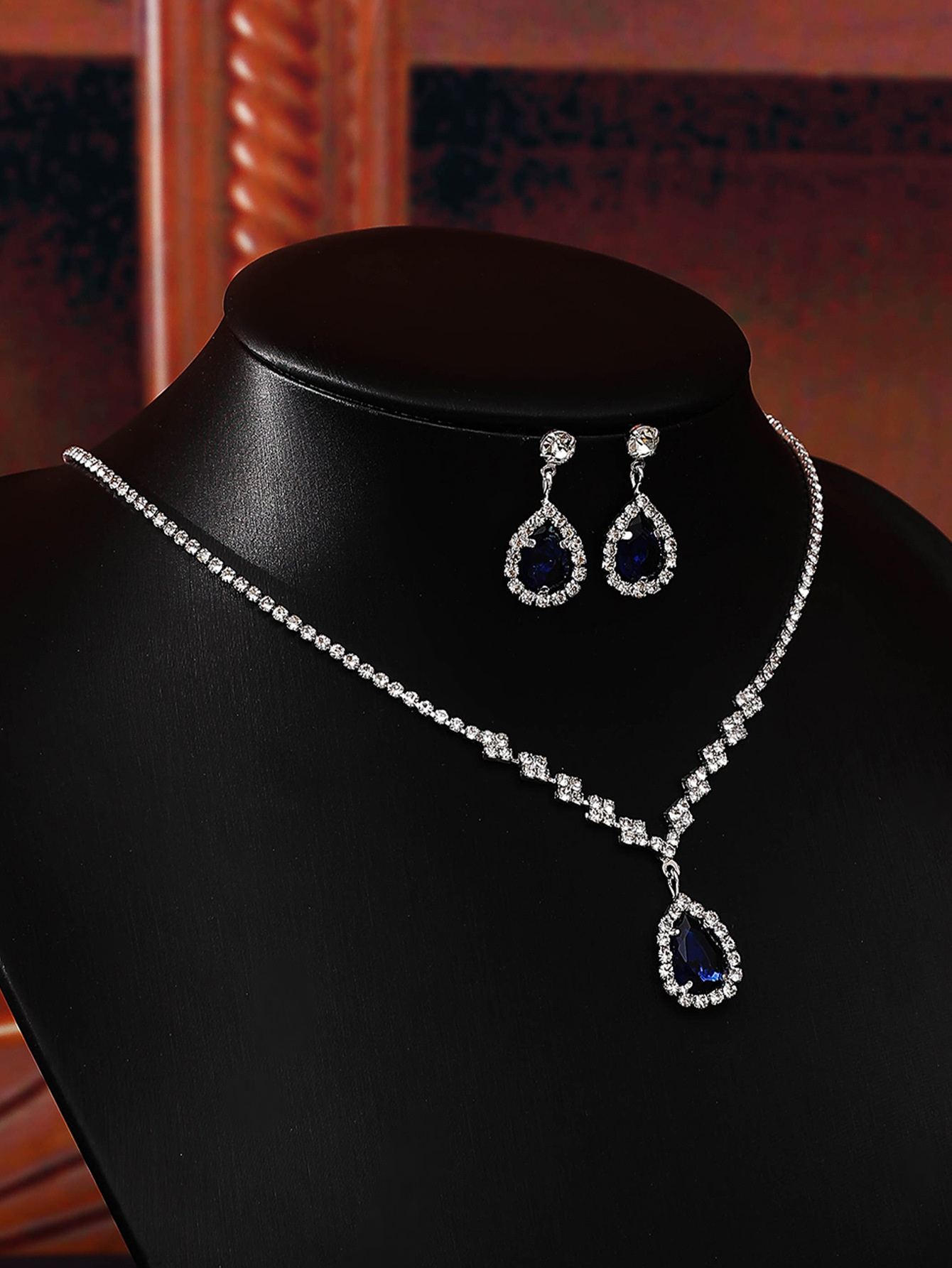 欧美跨境爆款项饰耳饰套装派对宴会珠宝饰品新娘婚礼水钻项链耳环详情23