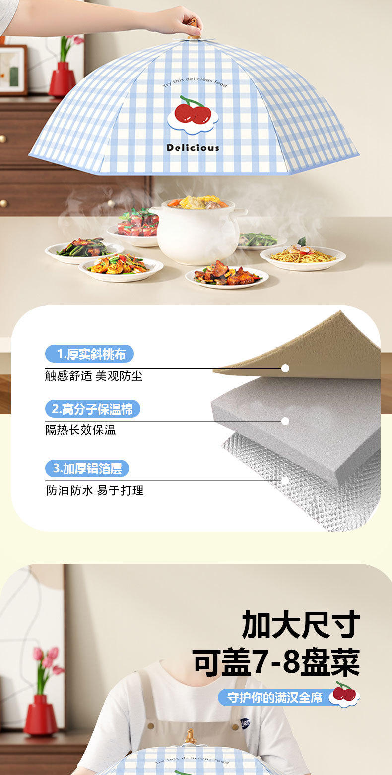 卡通冬季保温菜罩家用饭菜可折叠遮尘菜盖罩剩菜罩食物罩密封罩子详情2