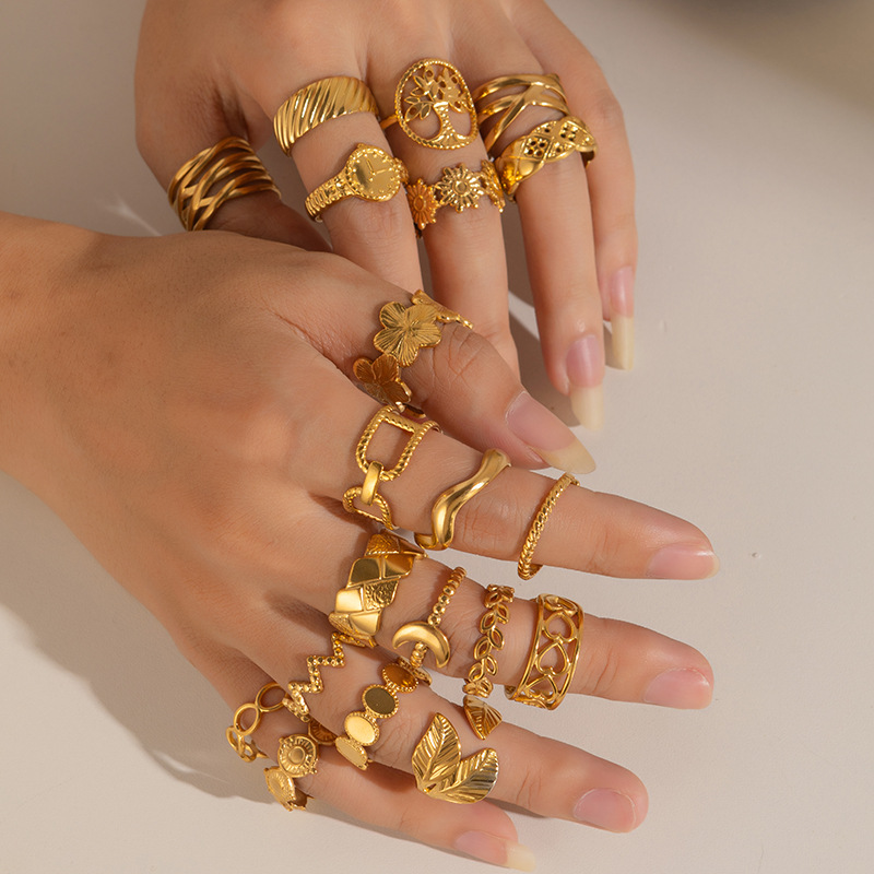 欧美时尚ins风简约钛钢戒指18k镀金不规则几何不锈钢女士饰品热销详情2