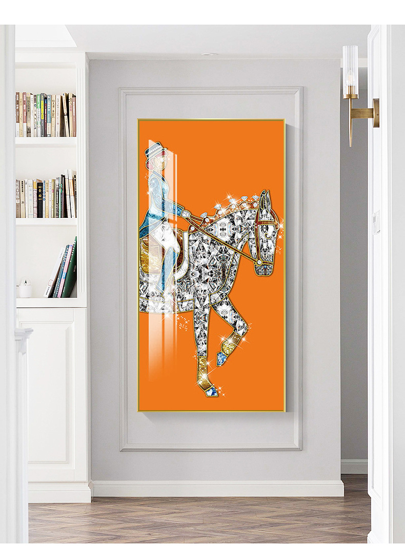 马到成功入户玄关装饰画大幅过道走廊壁画客厅竖版镶钻晶瓷挂画详情9