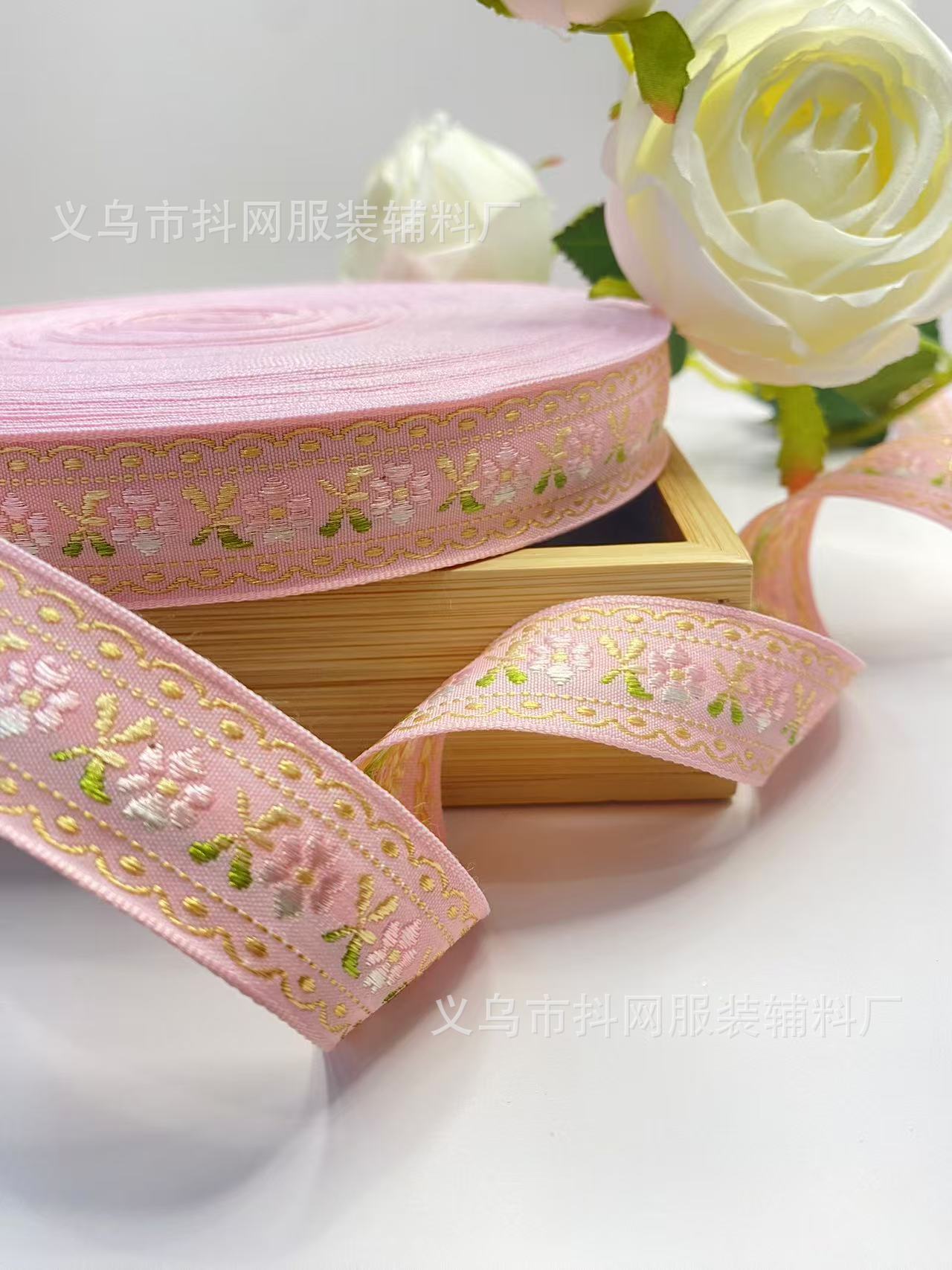 2.5厘米手工DIY民族风提花刺绣织带四瓣花发饰礼盒包装带现货批发详情13