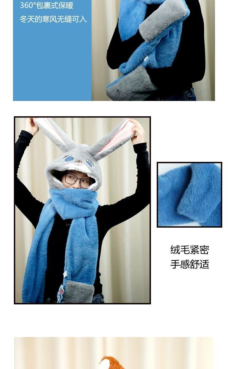 新款尼克狐狸秋冬毛绒玩具雷锋帽子女加绒加厚帽子围巾手套三件套详情4