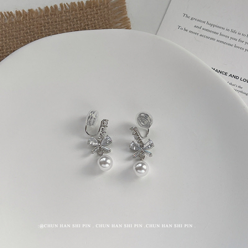 蝴蝶结珍珠无耳洞耳夹气质爆款小众设计感耳环可爱风时尚工厂耳饰详情8