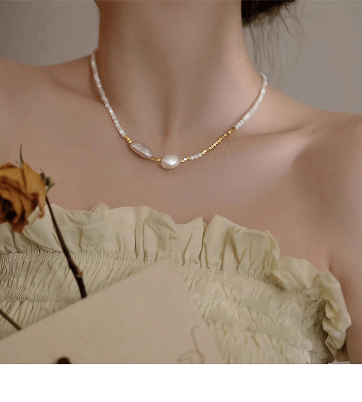 巴洛克异形淡水珍珠项链女气质网红母贝拼接锁骨链串珠贝壳颈链详情7