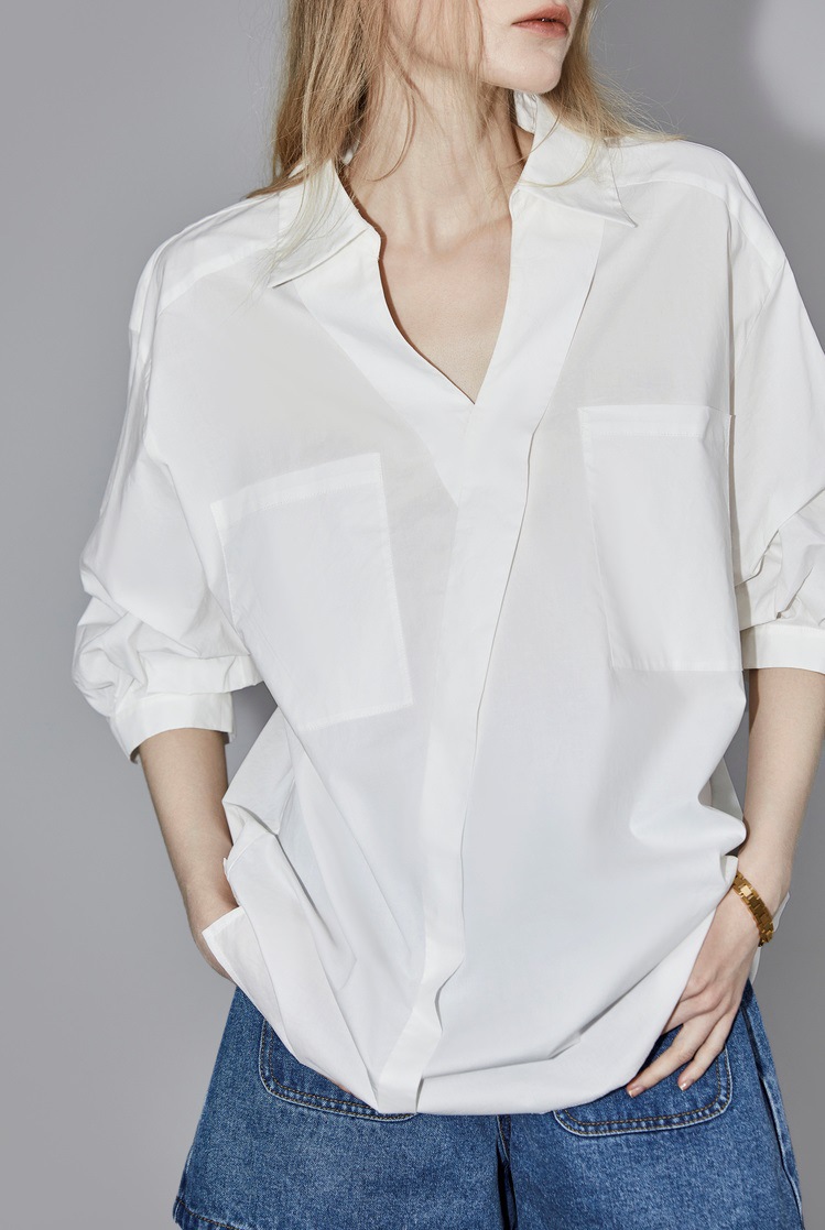 White long-sleeved design shirt for women 2023 Summer new style loose and slimming light luxury top for women pic 5