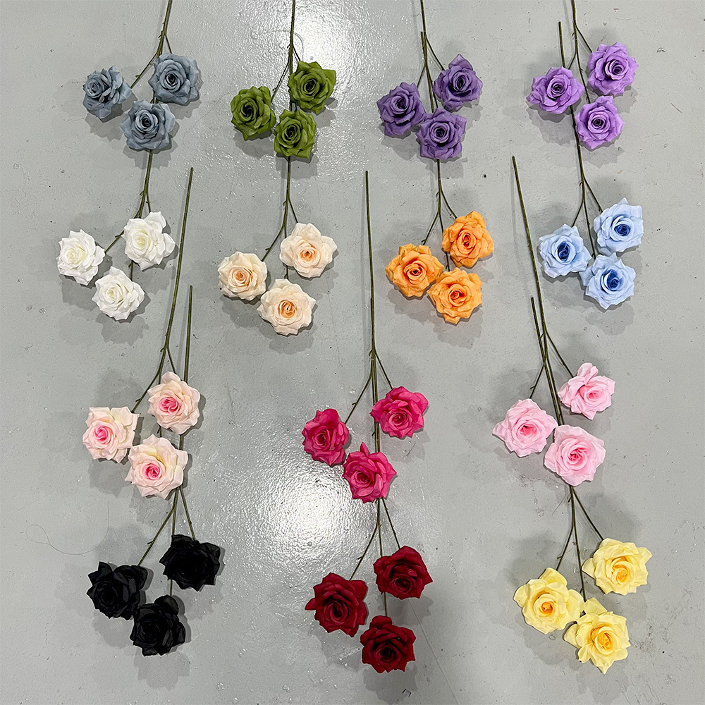 3头钻石玫瑰仿真假花束成品人造绢花婚庆地排用花塑料花婚礼布置详情1