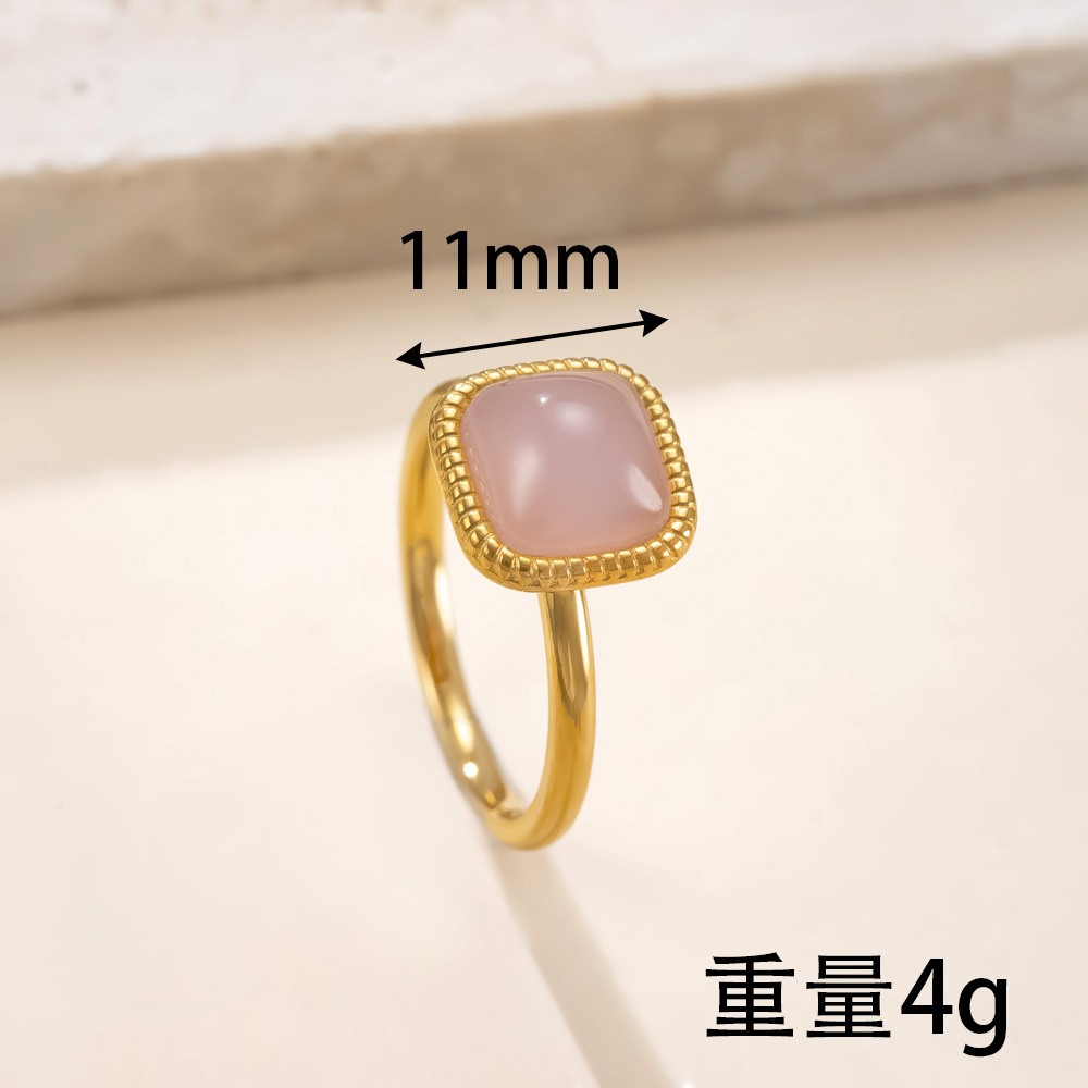 跨境热卖钛钢饰品焊牌镶方形天然石情侣戒指复古简约不锈钢戒指厂详情4