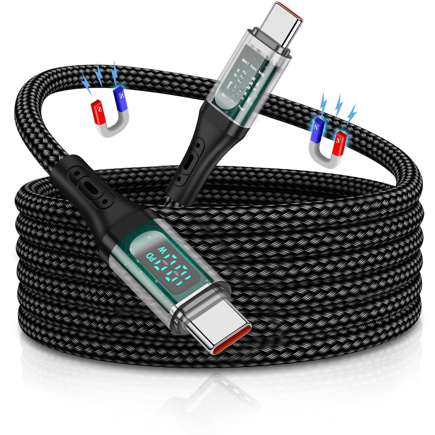 Cross-border el mismo modelo pantalla digital en tiempo real trenzado absorción magnética nano cable 100WTYPE-C totalmente compatible super rápido cable de datos pic 12