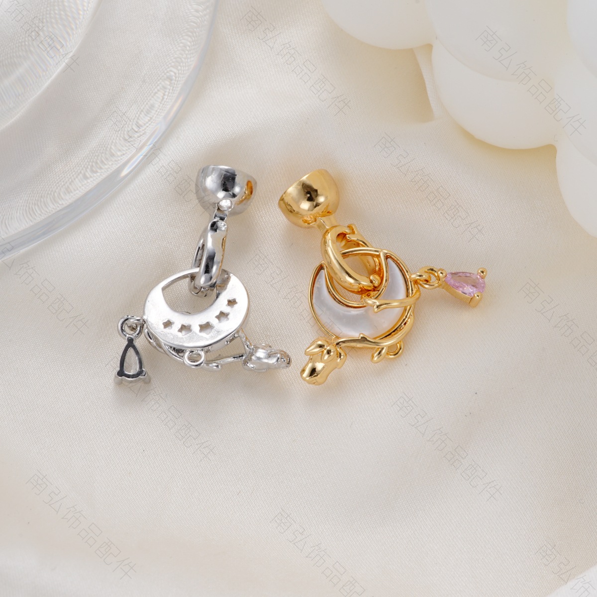 Copper plated with 18k high color retention, set with zirconium crescent-shaped white shell connecting buckle, pearl necklace clasp, DIY jewelry accessory pic 8