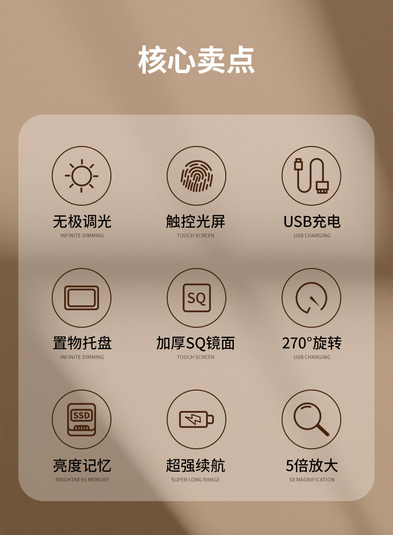 led网红化妆镜补光镜子带灯学生宿舍桌面便携梳妆镜家用补妆镜子详情2