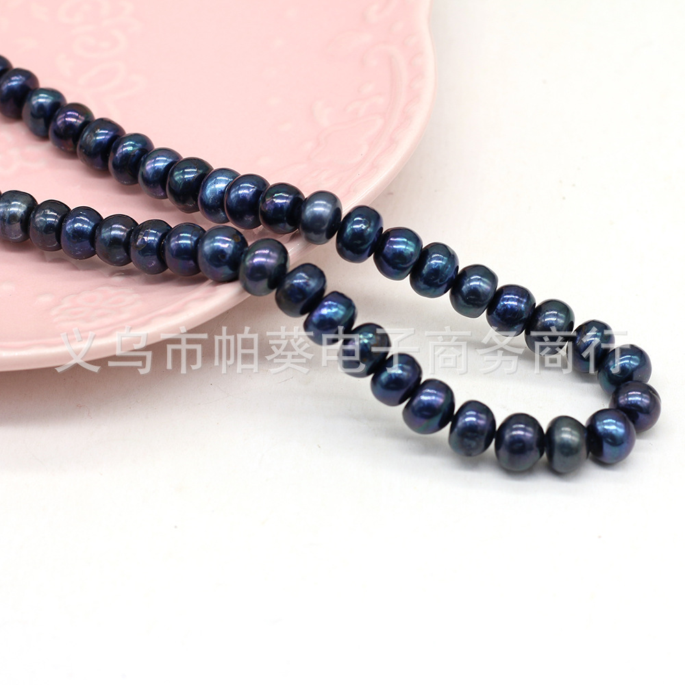 DIY semi-finished product of 8-9mm nearly round beaded dyed black natural freshwater pearl potato bead necklace bracelet pic 4