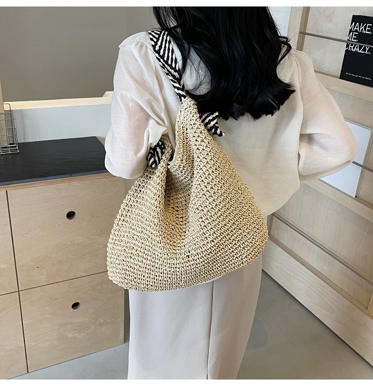 Summer high-capacity straw woven bag for women, 2024 new style seaside and beach vacation single-shoulder bag, commuter tote bucket bag pic 13
