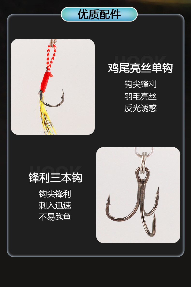 Blue knife long-range cast iron plate lure Black diamond three-book hook freshwater sea fishing fake bionic lure lead fish wholesale pic 8