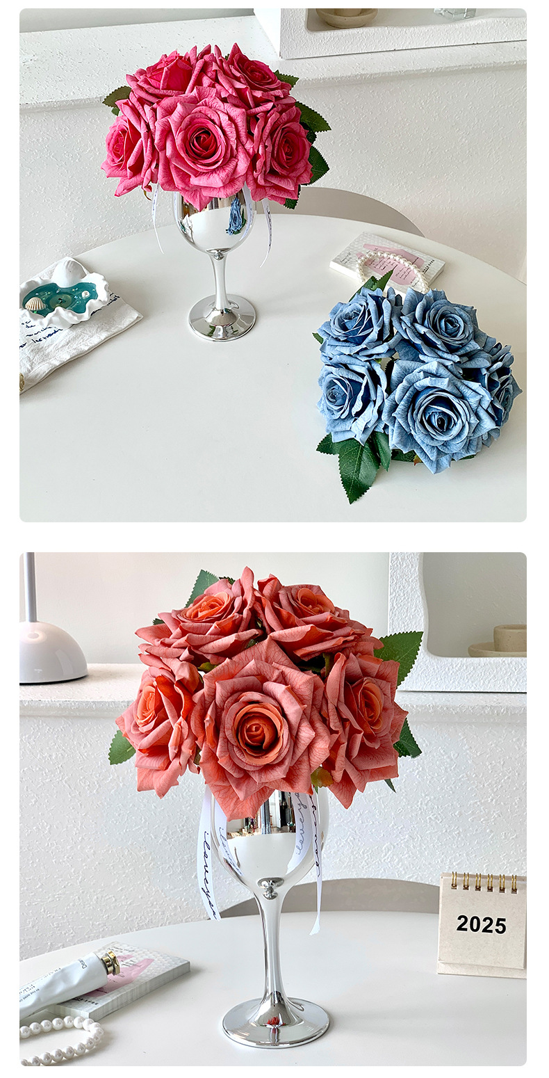 仿真玫瑰花高端轻奢餐桌插花装饰摆件花假花花束摆设花艺跨境代发详情13