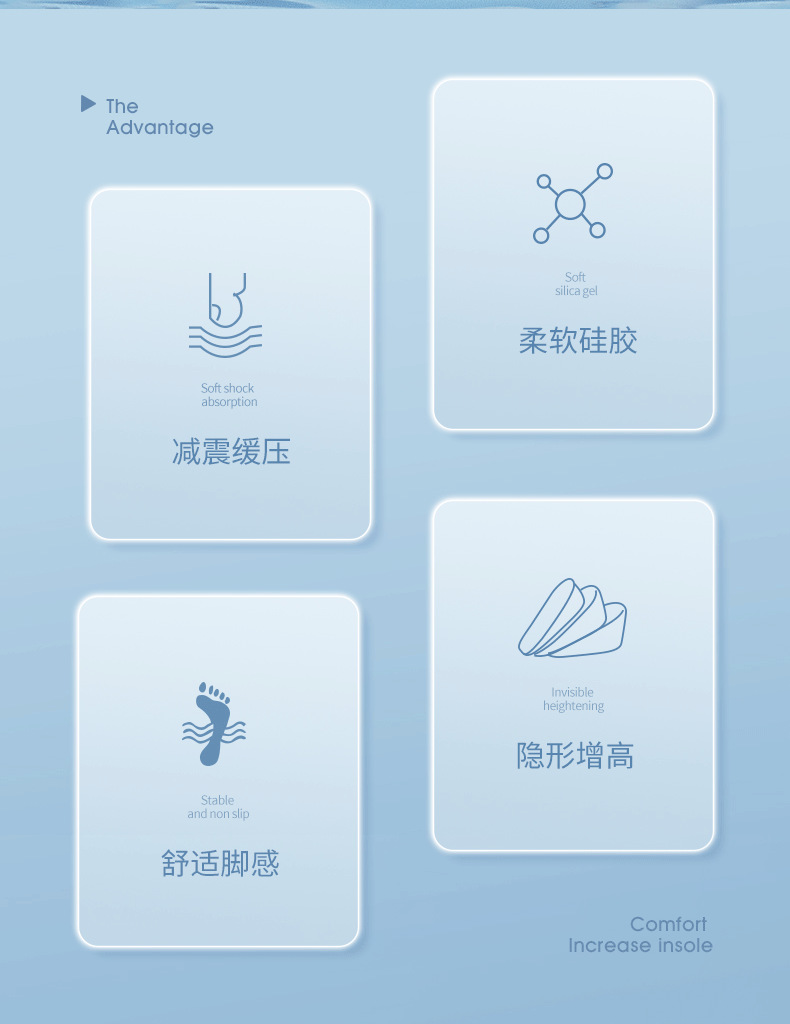 硅胶透明增高鞋垫男女隐形半垫内增高神器后跟垫马丁靴运动不累脚详情2