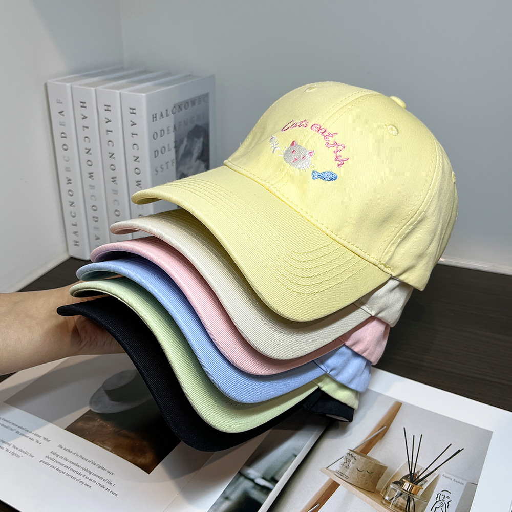 可爱小猫刺绣棒球帽女春夏季大头围宽檐显脸小鸭舌帽韩版百搭帽子详情1