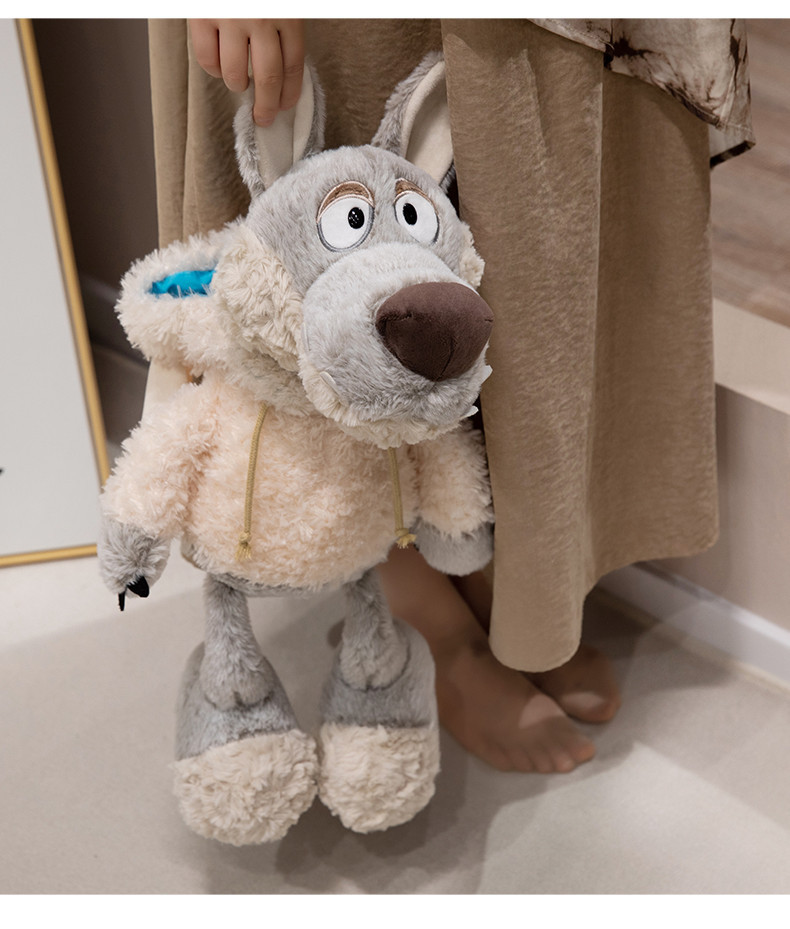 NC Little Wolf cub doll wearing a hat and dressed in sheepskin, cute gray Wolf plush doll, children's birthday gift pic 18