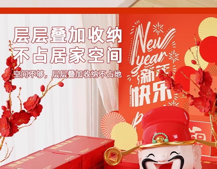 新年收纳箱新春创意卡通家用大号整理箱子车载衣物玩具零食储物盒详情12
