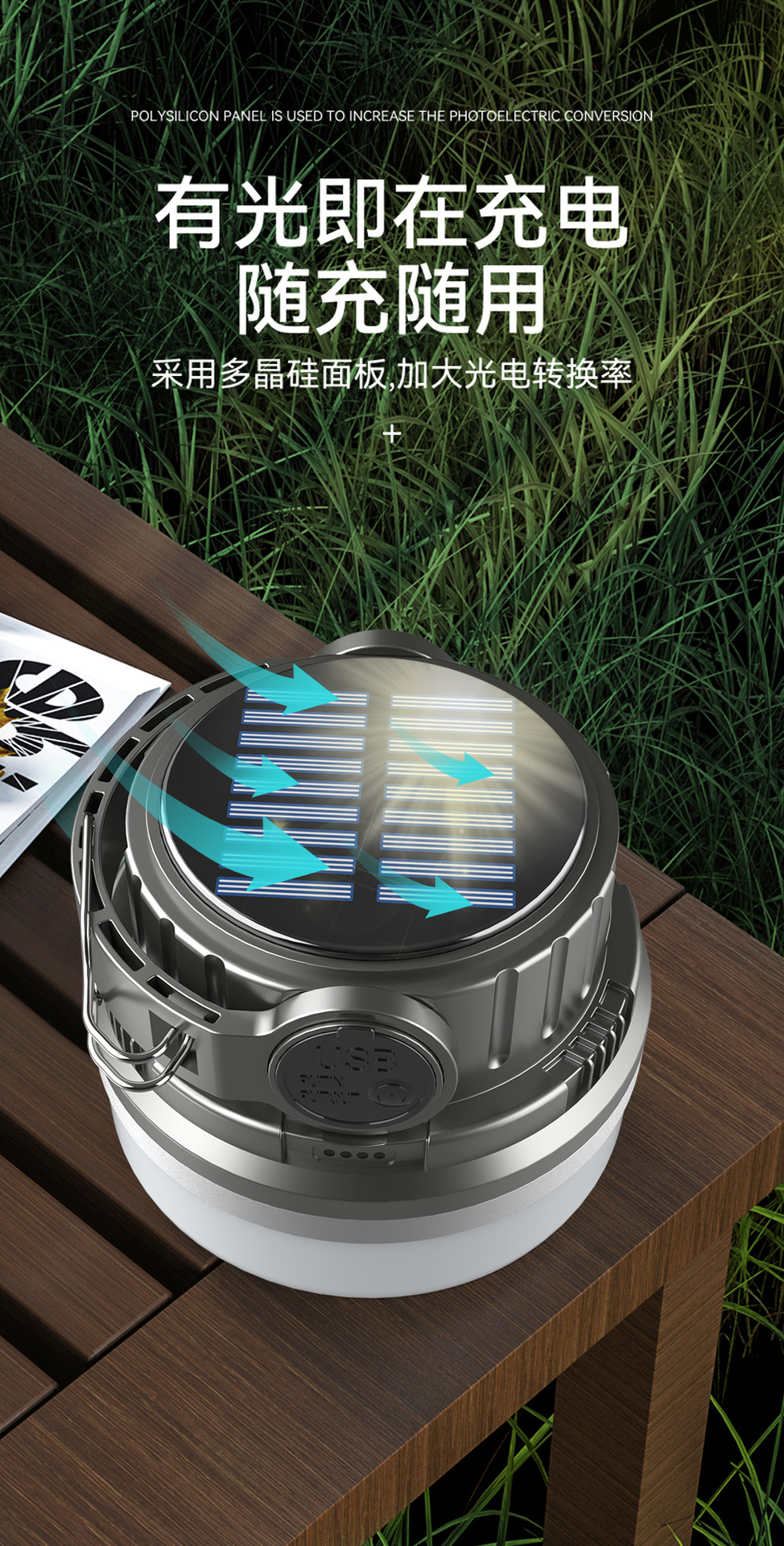 Cross-border solar camping lamps, multi-functional camping tent lamps, horse lanterns, rechargeable portable lamps, household bulb lamps pic 8