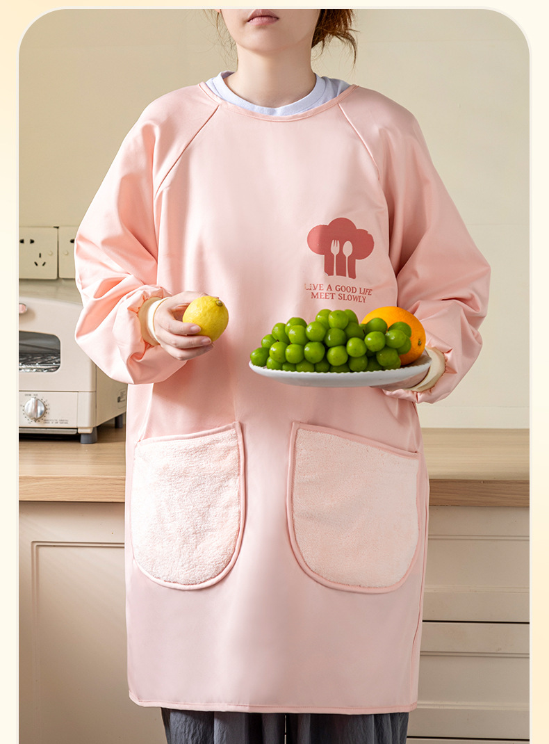 新款厨房家用防水可防油可擦手个性长袖袖罩衣围裙上班围腰工作服详情2
