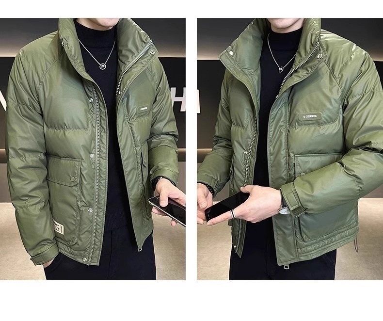 Xingmeng high-end down jacket for men, short stand-up collar pu leather top for winter, warm white duck down jacket for men pic 20