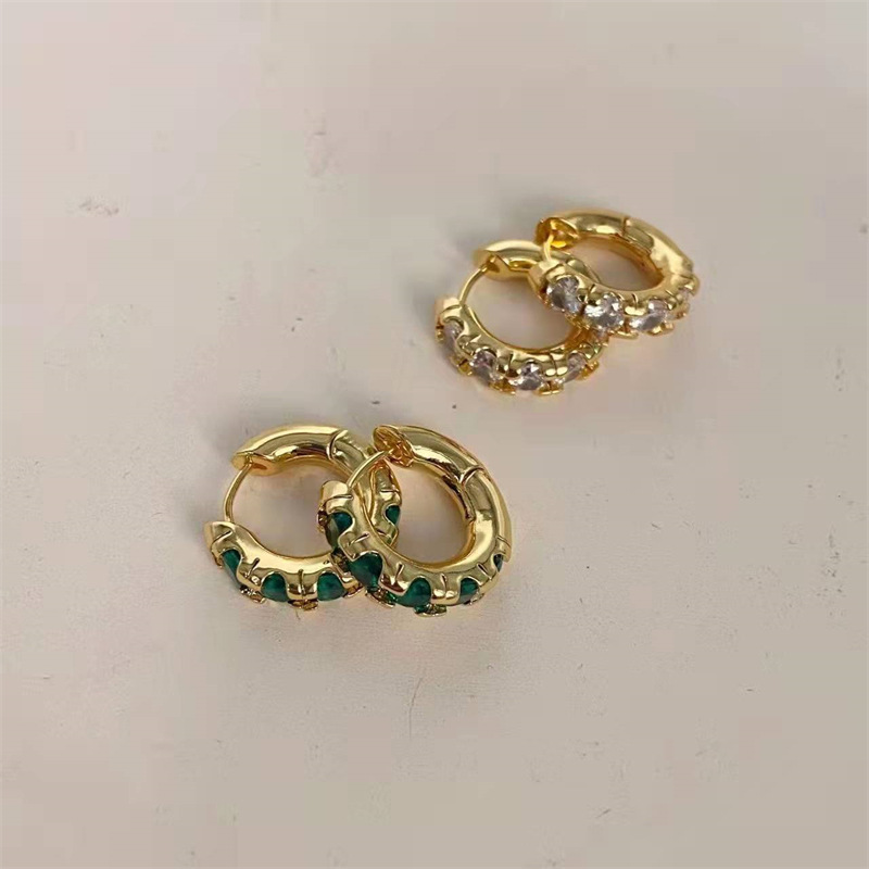 宋智雅同款祖母绿水晶镶钻耳环女复古轻奢小众设计高级感耳圈耳饰详情5