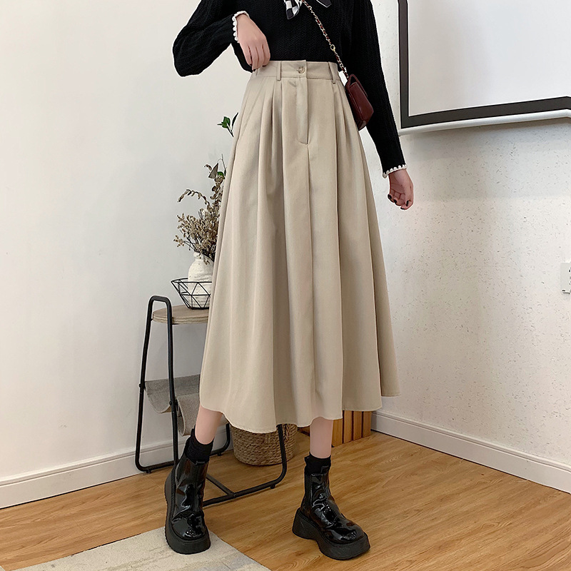 The new Korean-style slimming MIDI skirt for women in the 2022 autumn and winter season is in vogue with A large swing A-line skirt trend pic 32