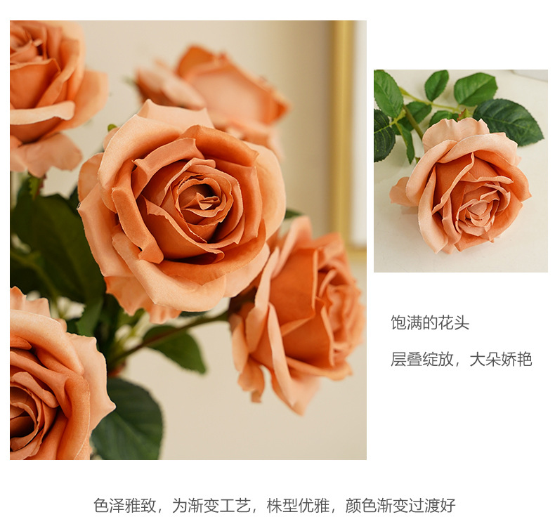 仿真玫瑰花朵单枝慕斯插花婚庆客厅装饰摄影道具批发办公文化仿真园艺礼盒详情25