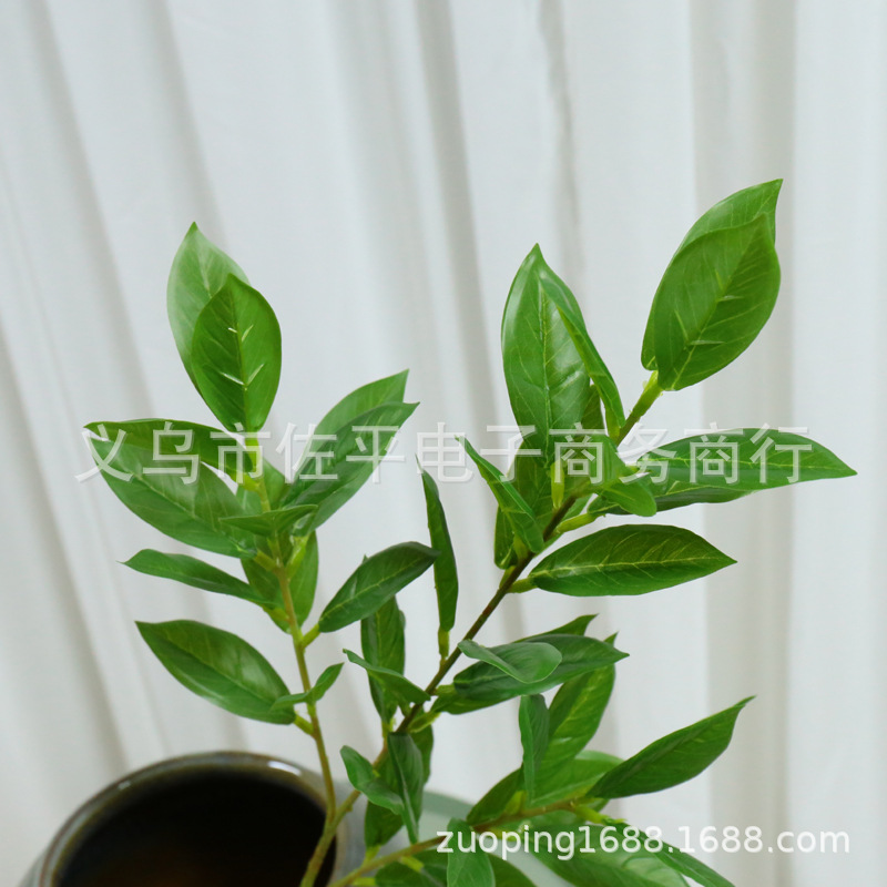 3叉柠檬叶发财树招财叶仿真树枝绿色叶子家居客厅插花装饰摆件详情4