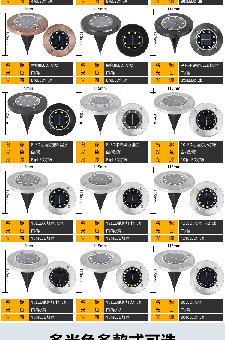Solar-powered ground lamp with 8LED stainless steel, new outdoor plug-in grass lamp, courtyard garden rainproof villa ground lamp pic 3