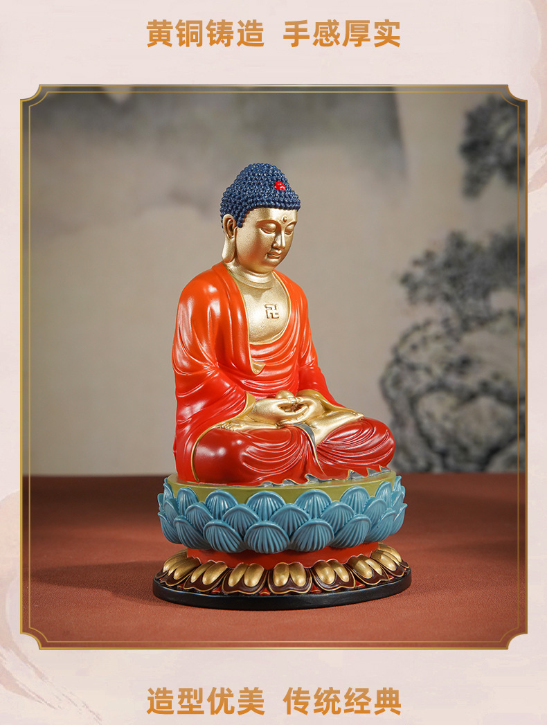 厂家直销铜摆件《娑婆三圣之释迦牟尼》桌面客厅家居装饰家用供奉详情3