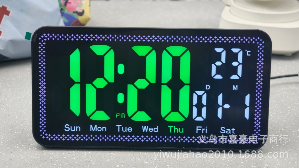 Cross-border color-changing large screen LED electronic alarm clock, living room home desktop clock, multi-functional temperature calendar digital clock pic 1