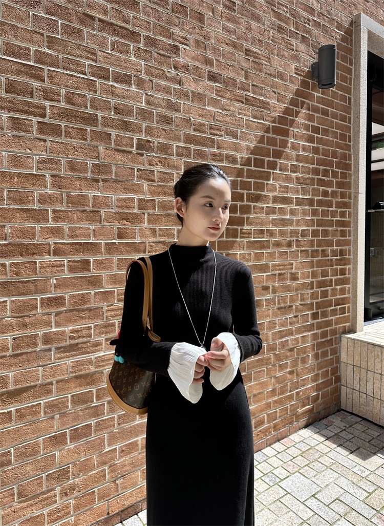 DIGM秋冬复古小香风不规则荷叶边收腰磨毛弹力针织连衣裙女10882详情13