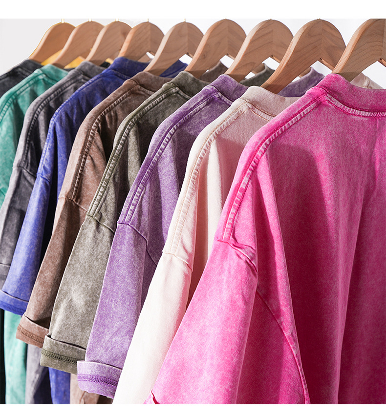 男士T恤230克酸洗炒雪花宽松做旧复古水洗短袖男纯棉t恤落肩欧码详情3