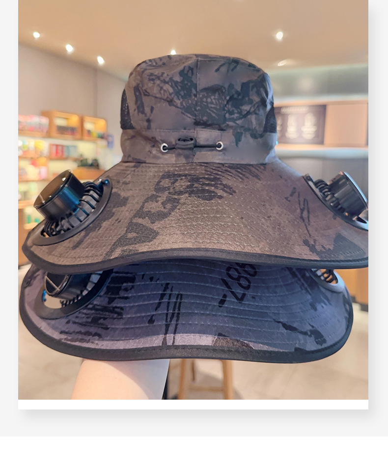 太阳能风扇帽男士夏季户外登山钓鱼防紫外线遮阳超大檐防晒渔夫帽详情5