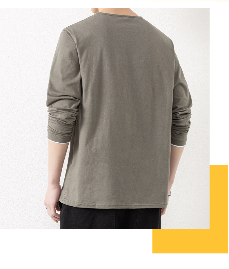 Two V-neck long-sleeved T-shirts for men, a thin spring and autumn top, pure cotton outerwear, a long Johns, a sweatshirt, and a casual base layer pic 8