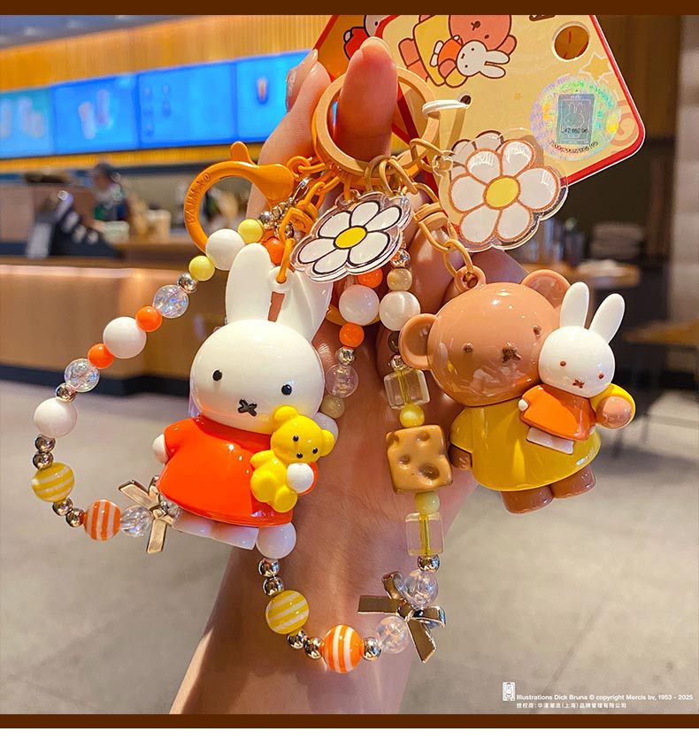 Baimao genuine Miffy Rabbit doll keychain pendant, female creative diy beaded couple key chain schoolbag pendant pic 13