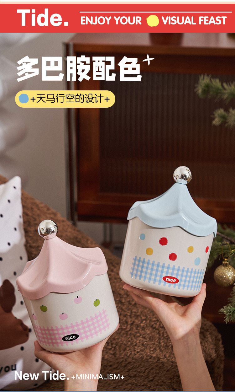 多功能收纳桶宿舍客厅办公室带盖桌面垃圾桶高颜值波点杂物收纳桶详情7