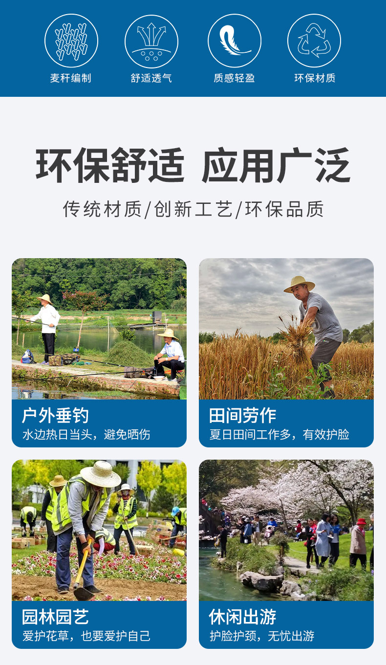 国潮草帽麦秆草编农民大草帽包边遮阳劳保草帽男女夏季大沿帽斗笠厂家详情1