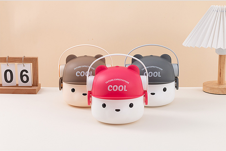 创意卡通耳机熊学生塑料提手饭盒上班族便携可微波加热午餐便当盒详情14