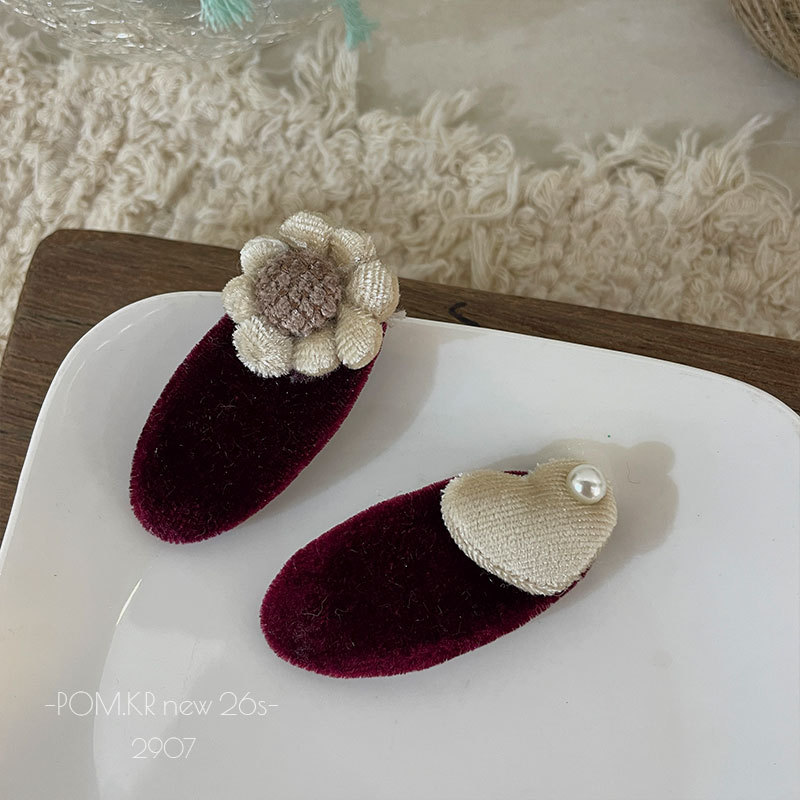Nuevo estilo coreano otoño invierno flores amor horquilla oval hecho a mano niños rompepedazo clip par traje dulce franja clip para el pelo accesorios pic 4